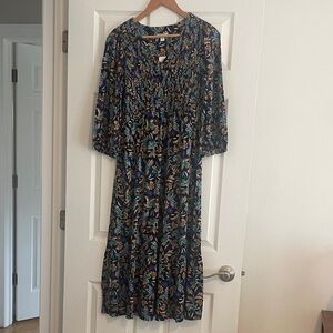 J.Jill Tiered Flounced Hem Midi Dress In Multi